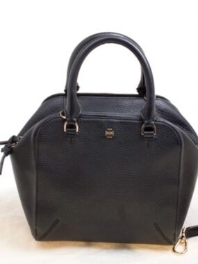 Tory Burch Black Pebbled Leather Dome Satchel with Gold Hardware